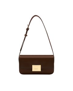 Book Shaped Lock Baguette Bag (Small, Chocolate)