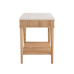 Mausam Bed Side Table (Natural Ash Base, White Marble Top)