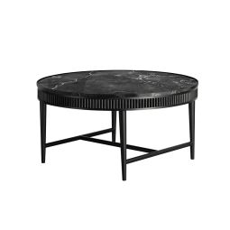 Mausam Round Coffee Table (Black Ash Base, Solid Black Marble Top)