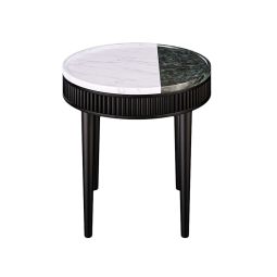 Mausam Side Table (Black Ash Base, Green and White Indian Marble Top)