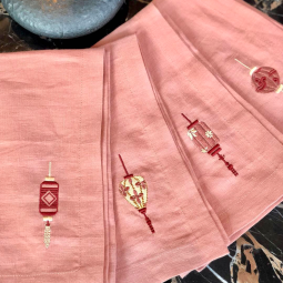 Embroidered Lantern Napkins (Clay)