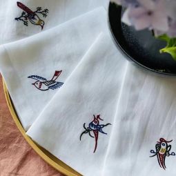 Embroidered Mahjong Napkins (Set of 4) - White