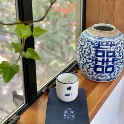 Embroidered Tea Pot Tea Towels - Navy