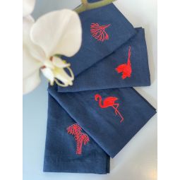 Embroidered Tropical Napkins (Navy)