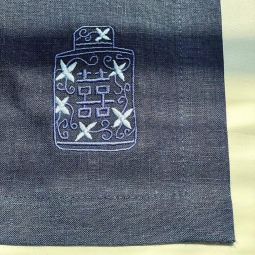 Embroidered China Pots Placemats (Set of 4) - Navy