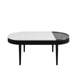 Mausam Oval Coffee Table (Black Ash Base, Green and White Indian Marble Top)