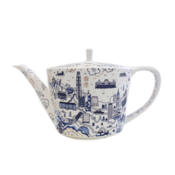Hong Kong Willow Teapot (Blue & Gold)