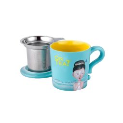 Turquoise Ceramic Mug with Stainless Steel Infuser