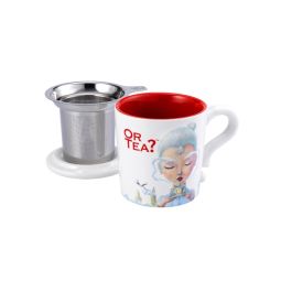 White Ceramic Mug with Stainless Steel Infuser